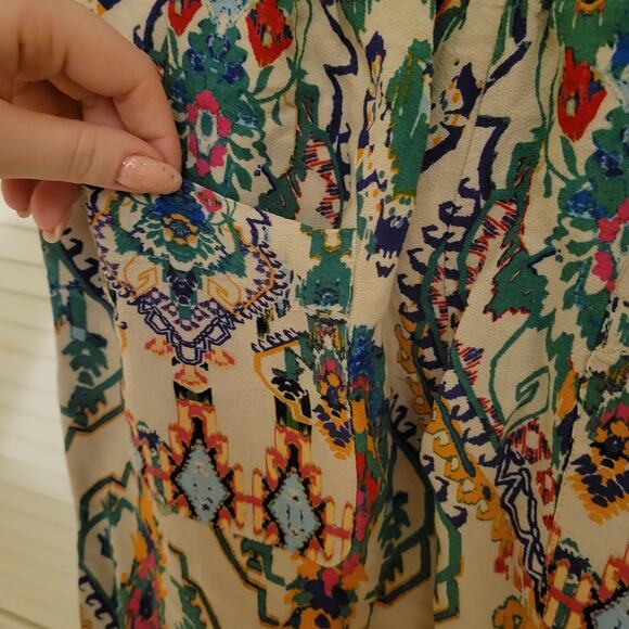 Zara Boho Patterned Lightweight Pants Women's Medium Summer Flare Elastic Waist - Picture 8 of 12